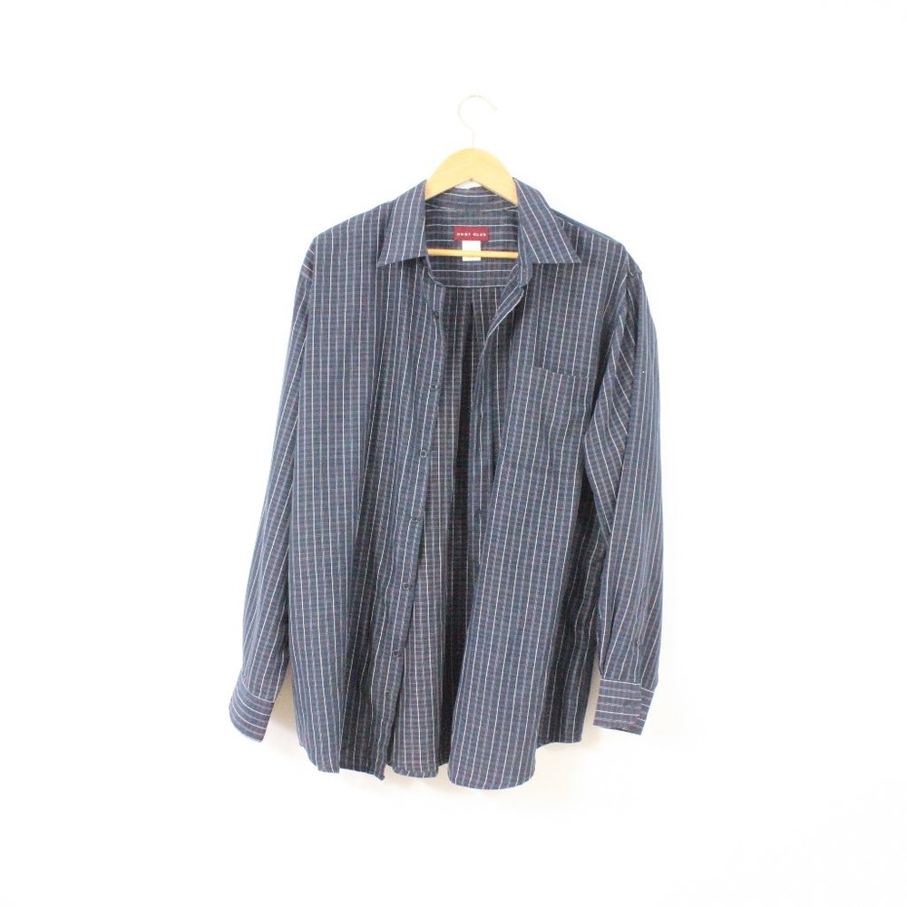 *Hunt Club Blue White Striped Mens Button Down